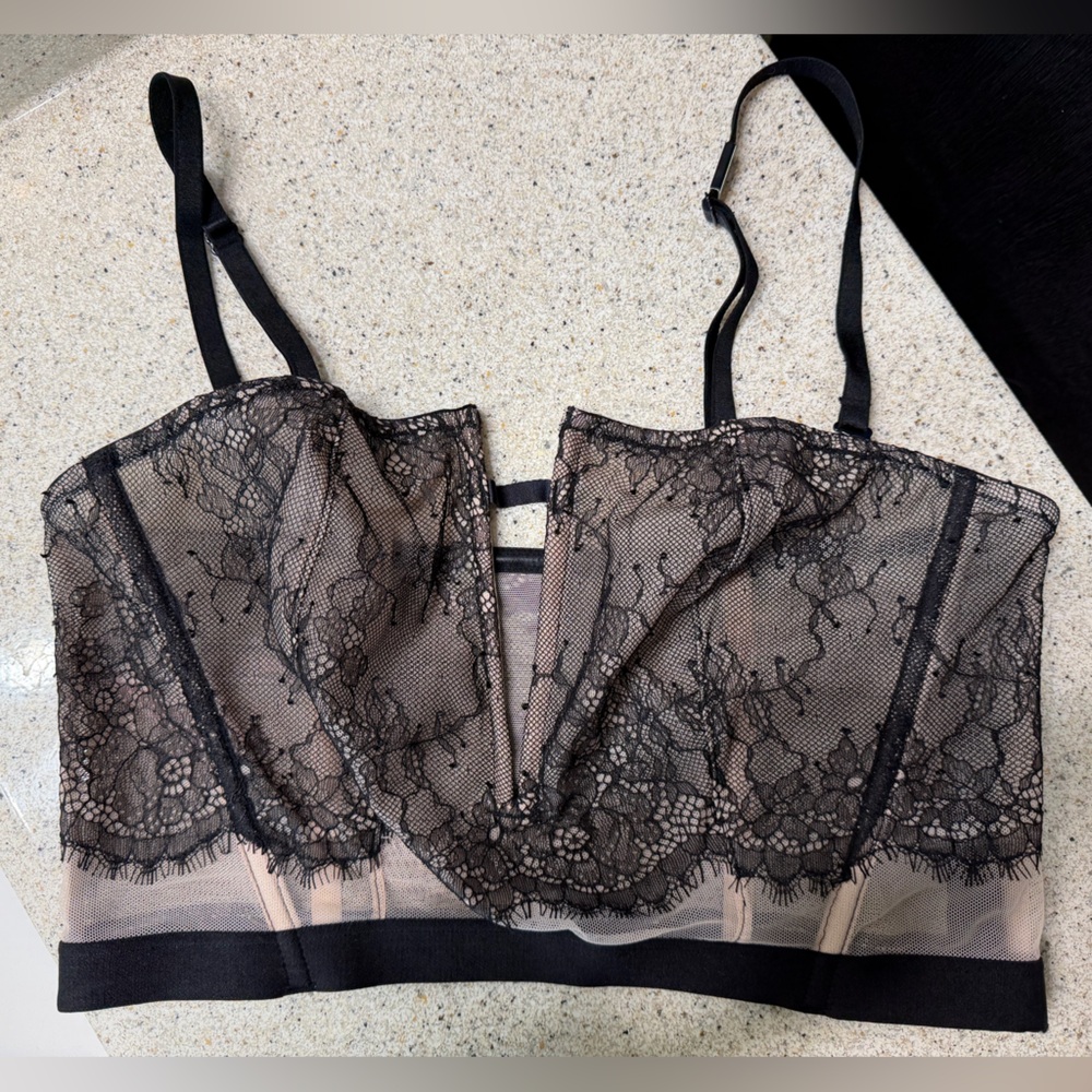 Victoria's Secret Black Lace Sheer Longline Bustier